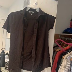 Mens short sleeve black button up